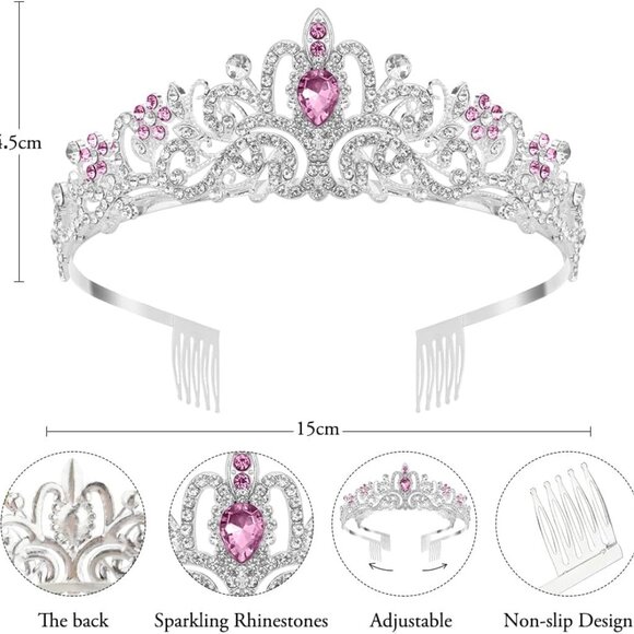 Silver Bride Crown Crystal Tiaras for Women Rhinestone Headbands for Girl Happy - Picture 4 of 5